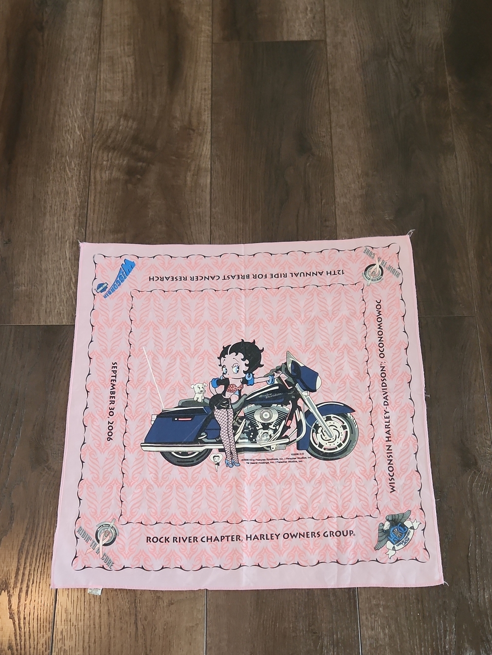 Betty Boop Pink Bandana with Navy Motorcycle Graphic